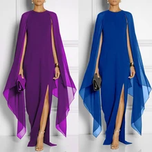 Women Bat Sleeve Shawl Chiffon Long Dress Noble Elegant Sleeveless Split Party Dress Prom Maxi Dress Autumn Winter 2018 New Women Bat Sleeve Shawl Chiffon Long Dress Noble Elegant Sleeveless Split Party Dress Prom Maxi Dress Autumn Winter 2018 New