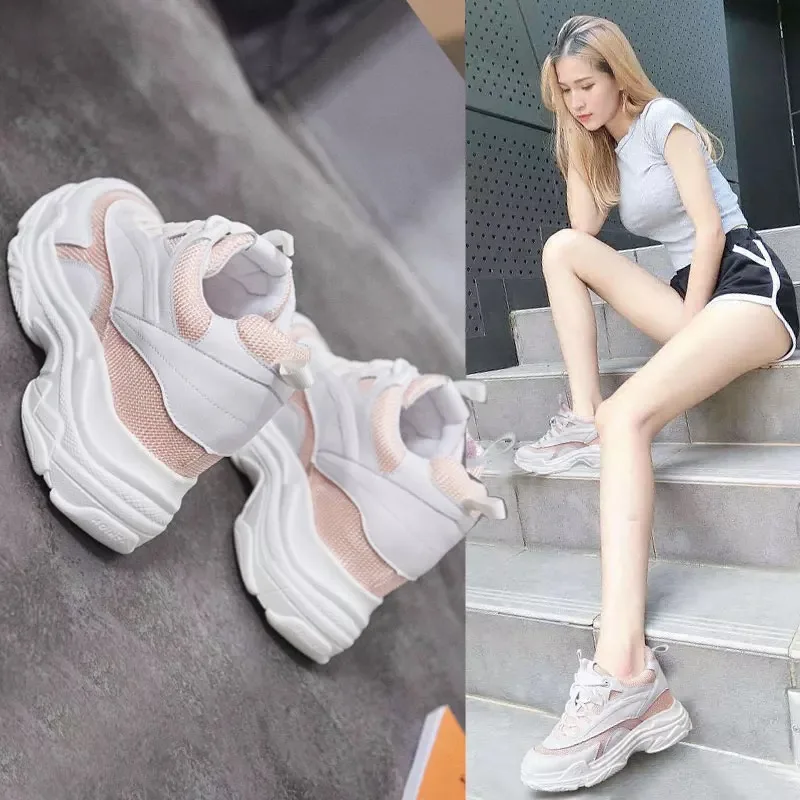 

Dumoo Design High Heel 8.0cm White Sneakers Shoes Women Casual Shoes Women Leisure Platform Wedges Height Increasing Shoes