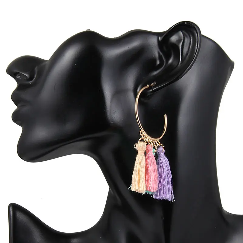 

Wholesale Bohemian Style Tassel Long Earrings Big Round Circle Dangle Drop Earring Charm Jewelry For Women Female Bijoux e015