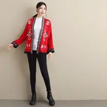 Элегантная женская короткая куртка с вышивкой, Ретро стиль, хлопок, лен, жаккард, вышитый кардиган, китайский стиль, свободное повседневное женское пальто