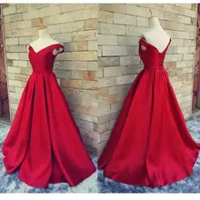 Sexy Red V-ausschnitt Weg Von der Schulter A-Line Abendkleider Sleeveless Lace up Zurück Nach Abschlussball-partei-kleid vestido de festa