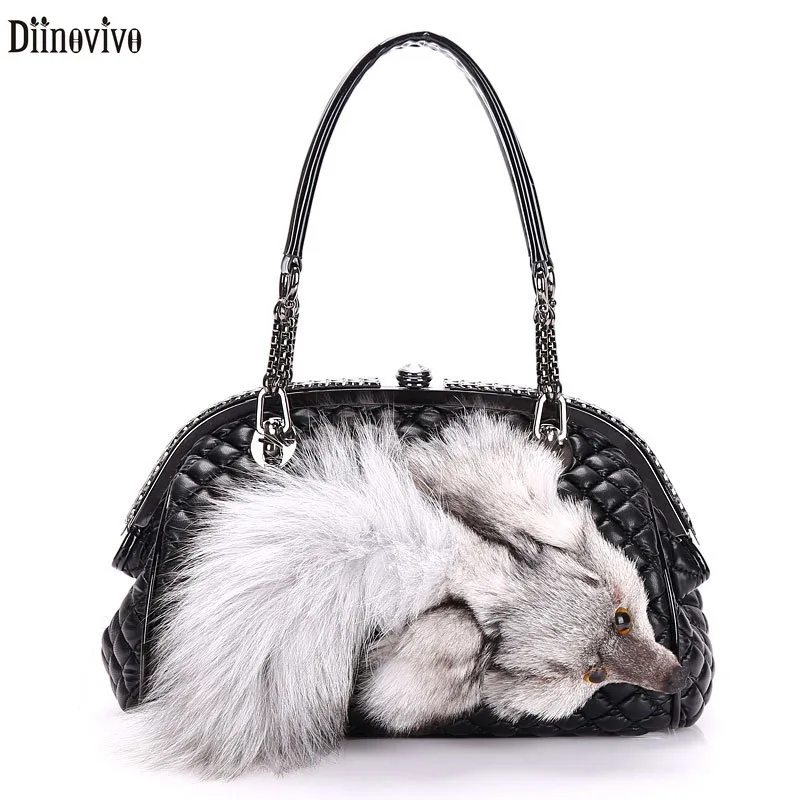 Hot Diinovivo Quilted Luxury Las Handbag Designer Chain Diinovivo Quilted Luxury Las Handbag Designer Chain S Bags Fake Fur Fox Shoulder High Quality Messenger Bag Dnv0720
