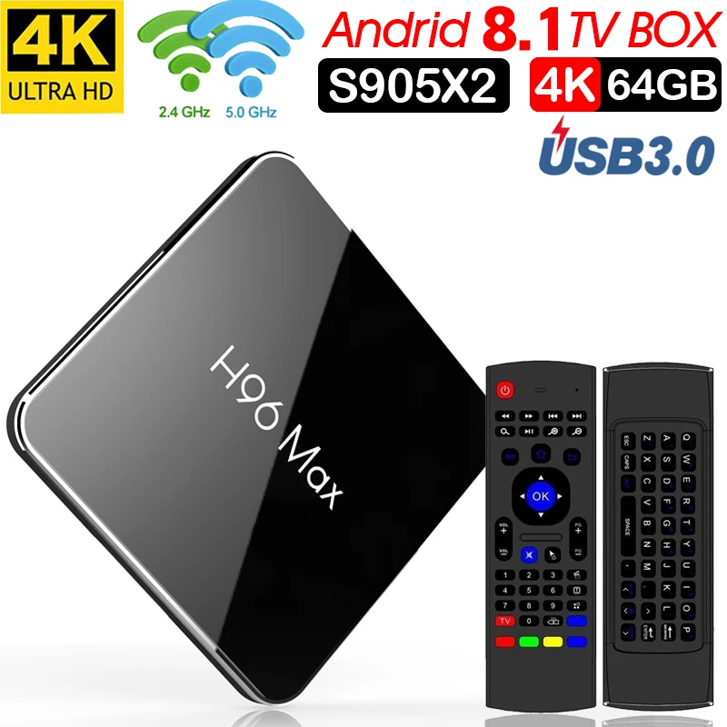 H96 MAX caja de TV inteligente Android 8 1 Amlogic S905X2 LPDDR4 Quad CoreTV Box 4 Гб 64 WiFi Bluetooth K телеприставка