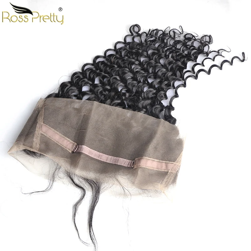 Ross Pretty Brazilian Remy Hair Deep Wave 360 frontal Pre Plucked with Baby Hair Style Natural Black Human Hair lace front 360