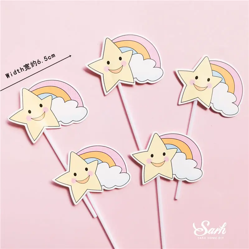 2set 5pc per set Разноцветная Радужная звезда леденец торт топперы с днем рождения блестящие украшения для дня детей вечерние принадлежности прекрасный подарок - Цвет: 2set 5pc per set