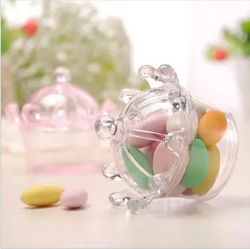 

12pcs Transparent can open Candy Box, Plastic clear Candy Boxes, crown design candy packing for wedding baby shower supplies