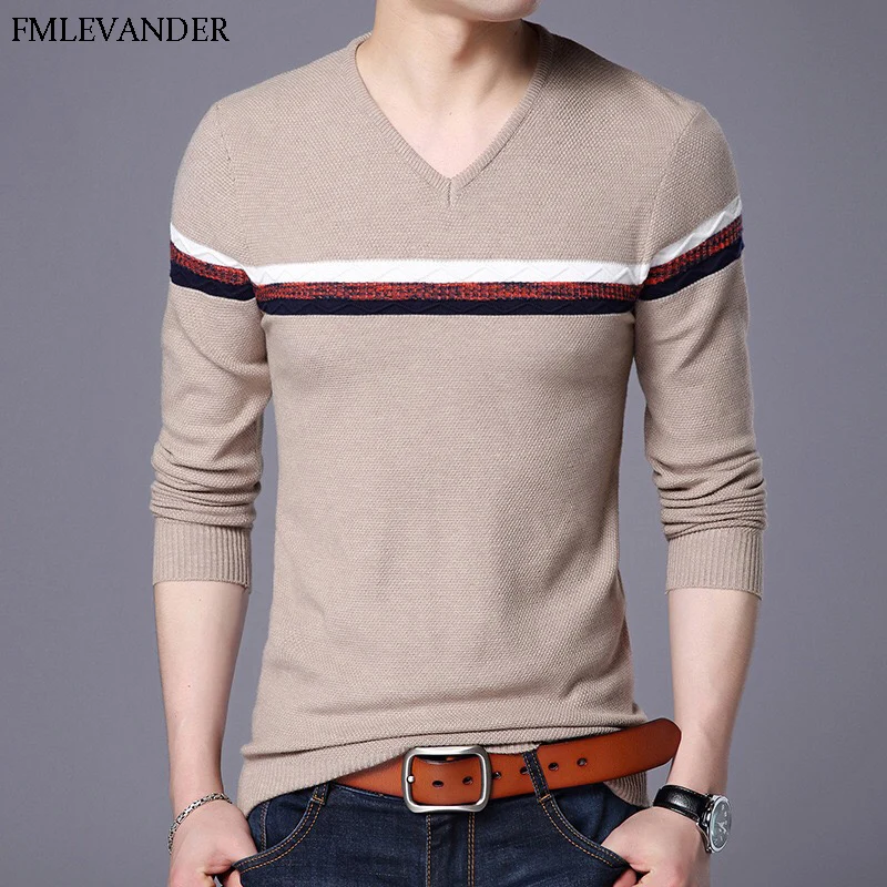 

trui heren Autumn Spring Sweaters Large Sizes Patchwork V-neck Sweater Men