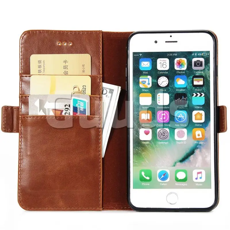 Luxury Crazy Horse PU Leather Wallet Case for iPhone 8 Plus / 7 Plus 7P(5.5 inch) - Brown