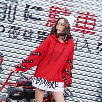 

TREND-Setter 2019 Autumn Red Sweatshirt Hooded Women Punk BF Style Hoodies Long Sleeve Letter Pullovers