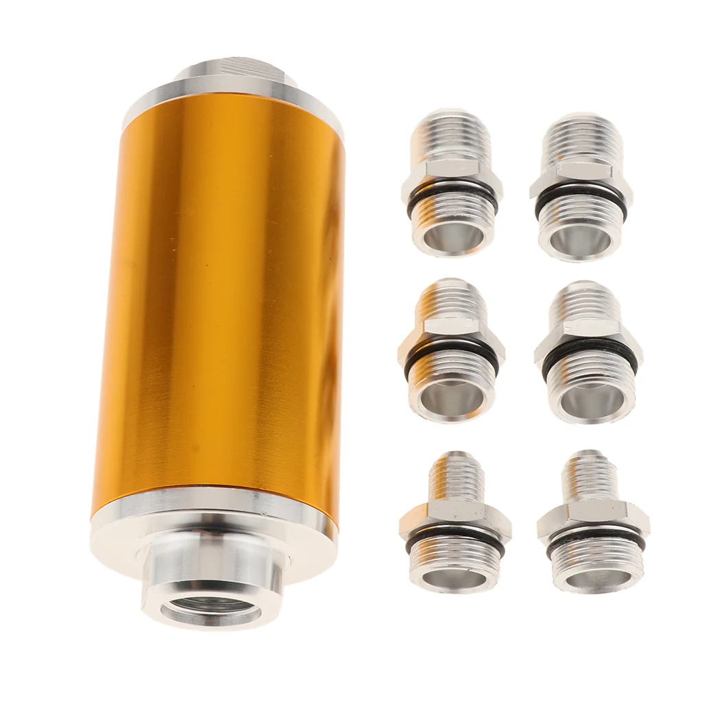 58mm Filter 100 Micron Cleanable Inline Fuel Filter Mount Universal High Flow Turbo 6AN 8AN 10AN Sliver Adapter