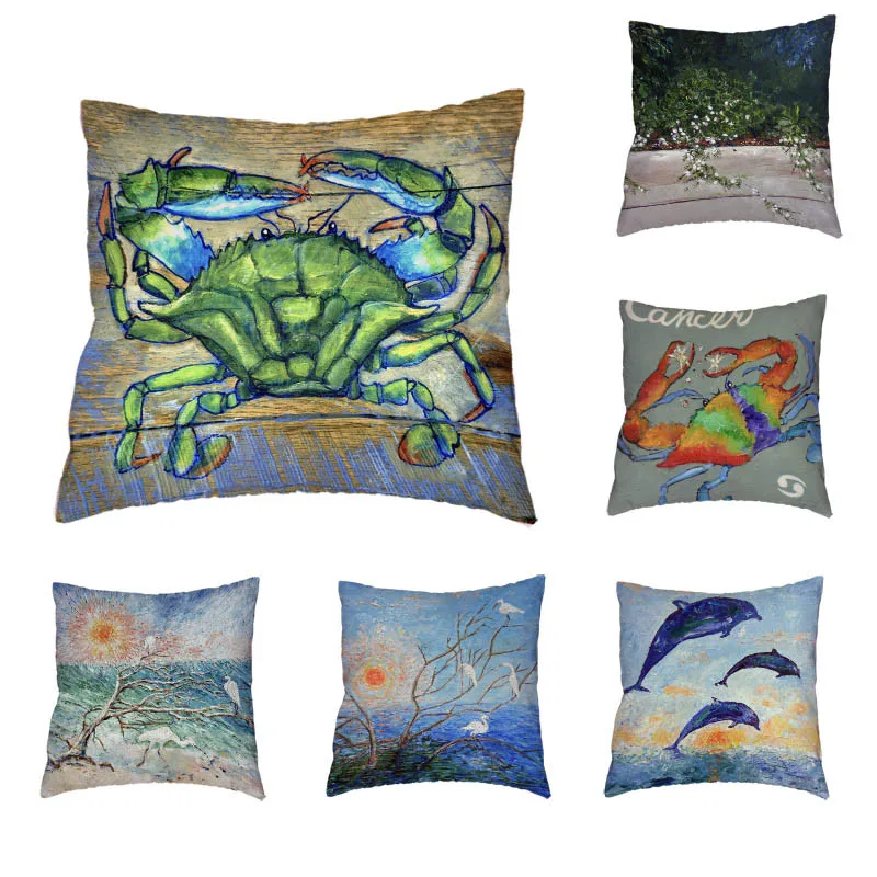 

Personality Animal Pattern Cushion Cover Polyester Peach Skin Cute Crab Dolphin Rabbit Wild Goose Classic Pillow Home Decoration