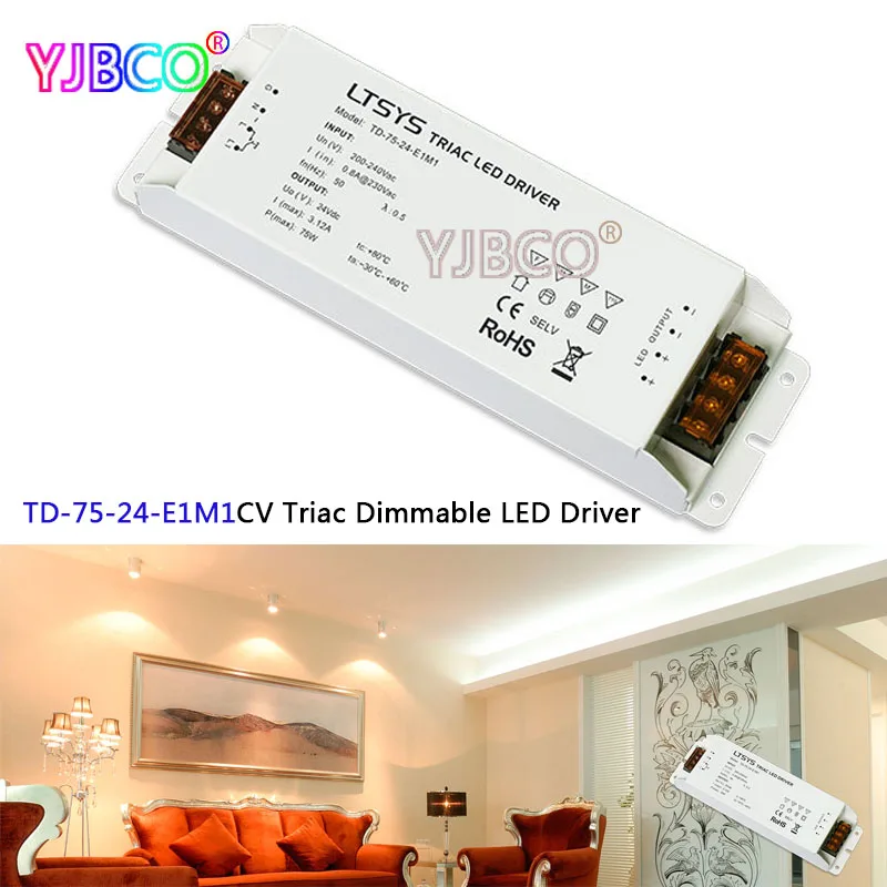 

New intelligent led Driver TD-75-24-E1M1; 75W 24VDC 3.1A constant voltage Triac Dimmable LED Driver Triac Push Dim