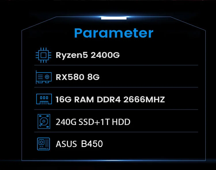IPASON дешевый игровой пк AMD Ryzen5 2400G/B450M/ASUS RX580 8G Дискретная карта DDR4 16G ram 1T+ 240GSSD настольный компьютер