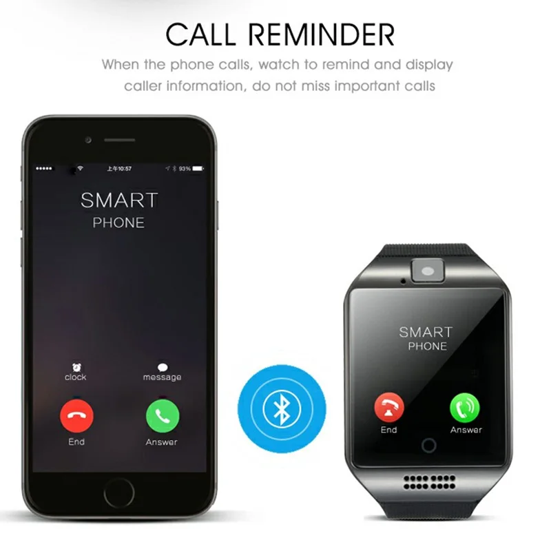 Смарт часы с Bluetooth для мужчин камерой и сенсорным экраном большая батарея