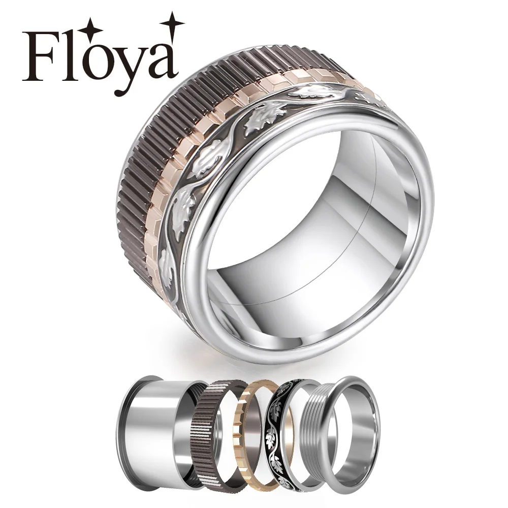 

Cremo Wedding Ring Black Leaves Silver Band Stainless Steel Gear Ring Interchangeable Fidget Meditation Exquisite Filled Band