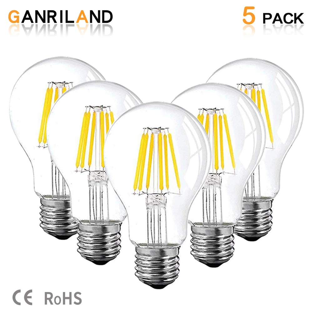 GANRILAND 12V 24V 48V Led Lamp A19 Filament Bulb Low Voltage 6W Edison