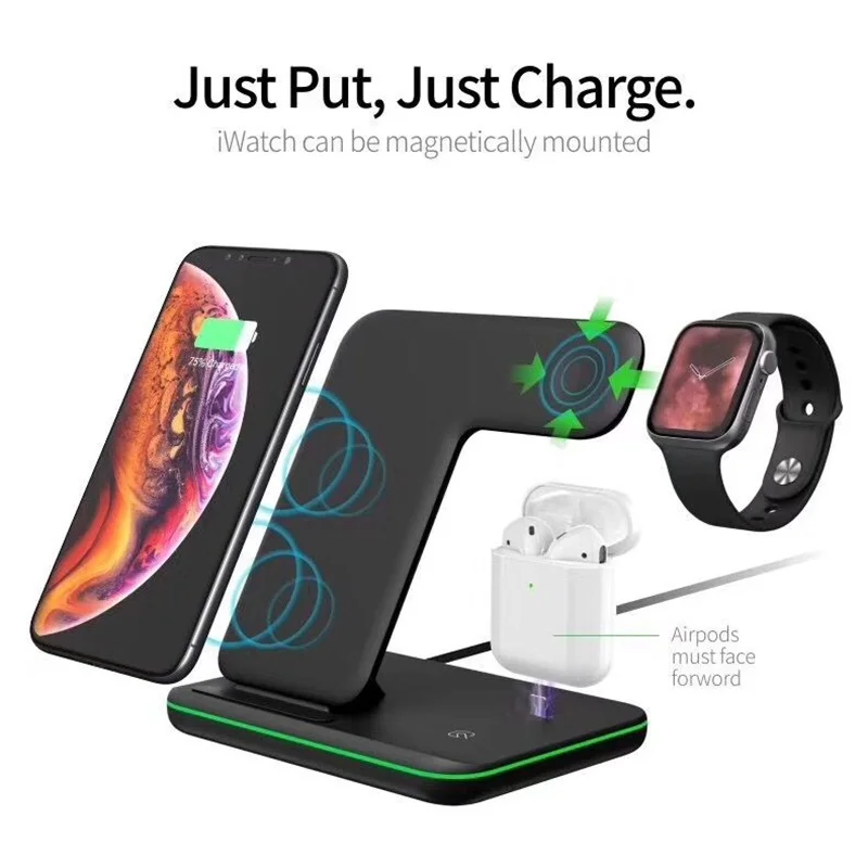 Tongdaytech 3in1 Qi Fast Wireless Charger For Apple Watch 5 4 3 2 1 Quick Charging Dock Station For Iphone 8 Pus XS 11 Pro MAX