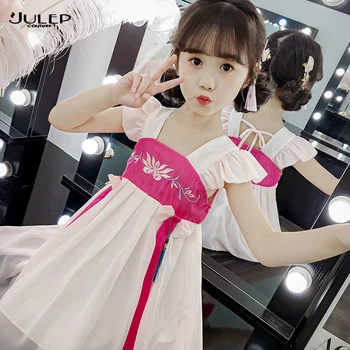 

Kids Dressses For Girls Summer Clothes Hanfu Style Sleeveless Children Hnafu Dress School Performance Hanfu Stage Costume BL1801