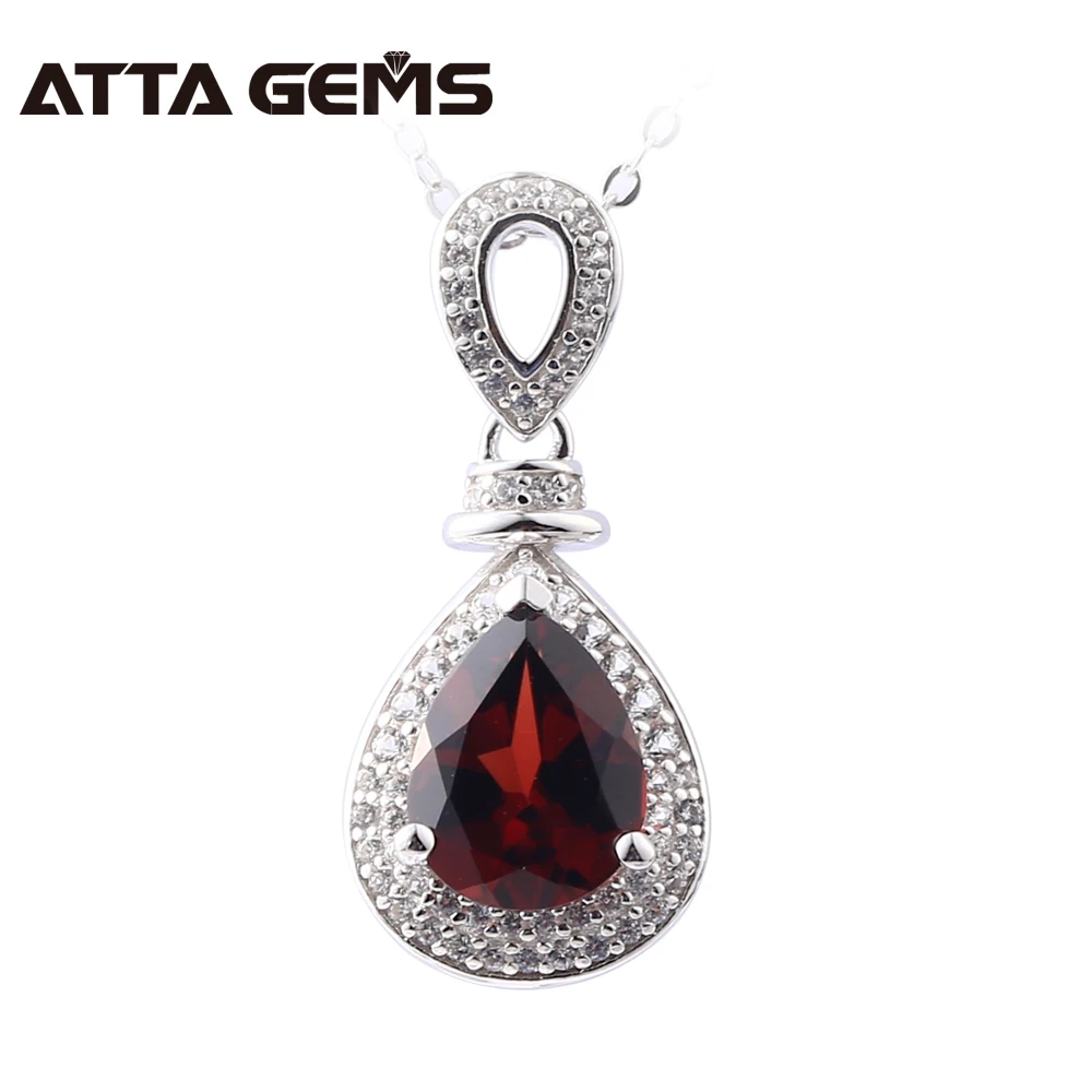 

Natural Garnet Sterling Silver Pendants For Women S925 Fine Jewelry Design 3 Carats Garnet January Birthstone Wedding Birthday