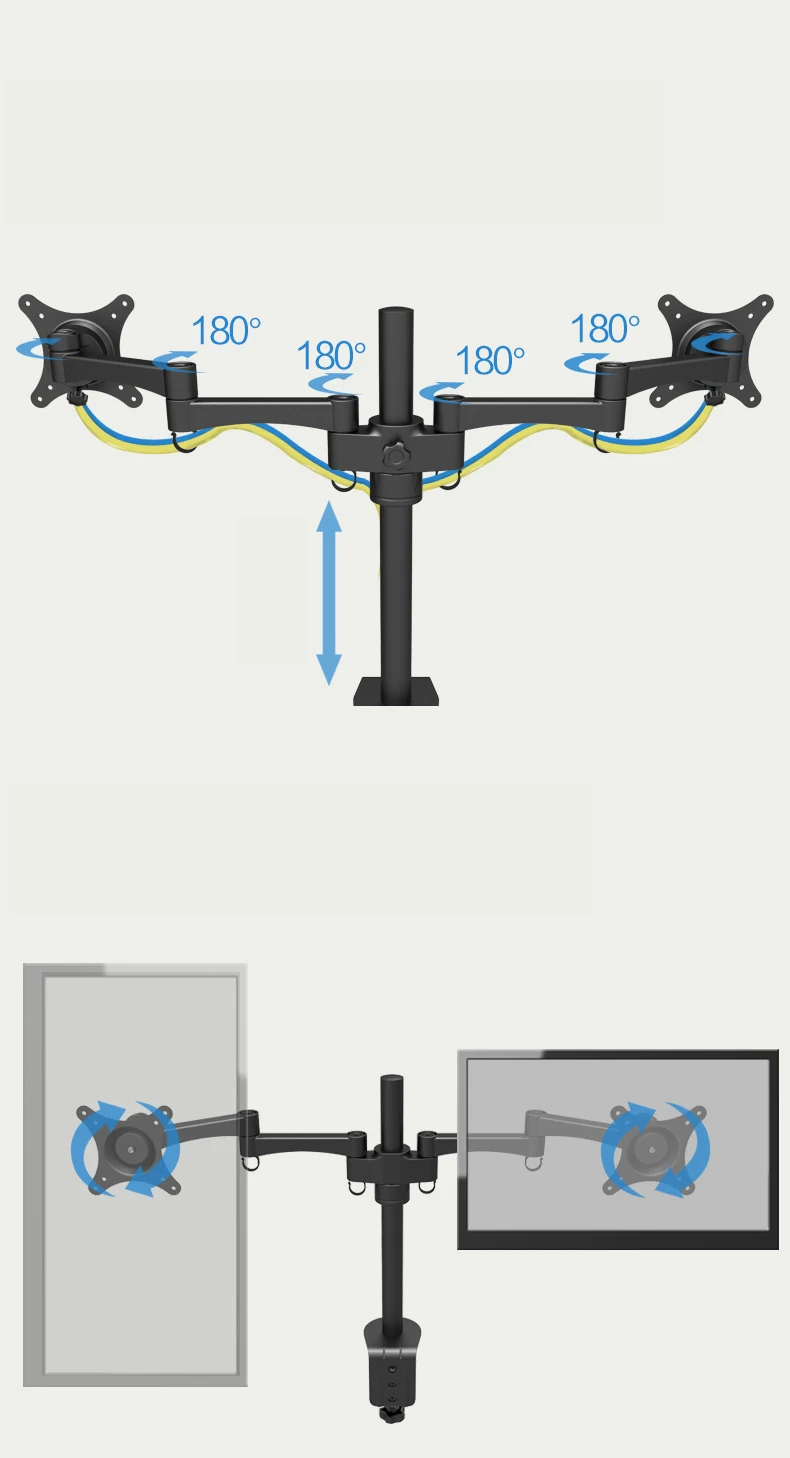 Кронштейн с двойным монитором и креплением на стол с полным движением для компьютера, телевизора, экрана, поворотный и поворотный двойной стенд 17-25 дюймов, держатель для монитора