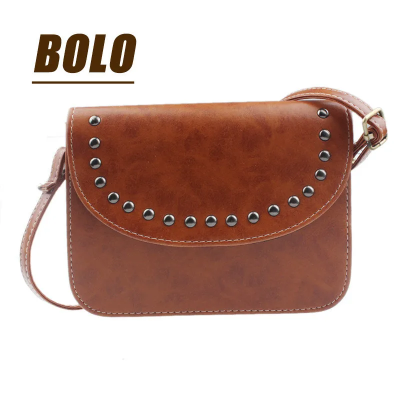 Vintage Women Rivet PU Leather Handbag Shoulder Crossbody Tote