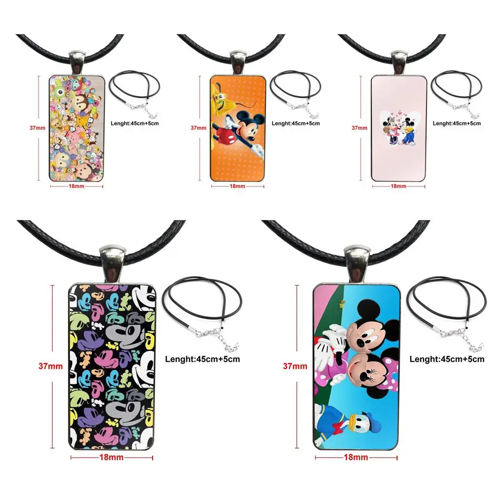 

For Wedding Glass Cabochon Choker Pendant Rectangle Necklace Stainless Steel Color Jewelry She And He Mickey Fingers Bff