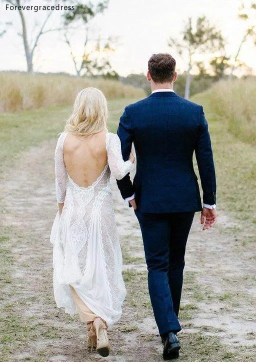 2019 Bohemian Wedding Dresses Vintage Lace Long Sleeve Boho Wedding Dress Open Back Bridal Gowns vestido de noiva BC0590  159 (1)