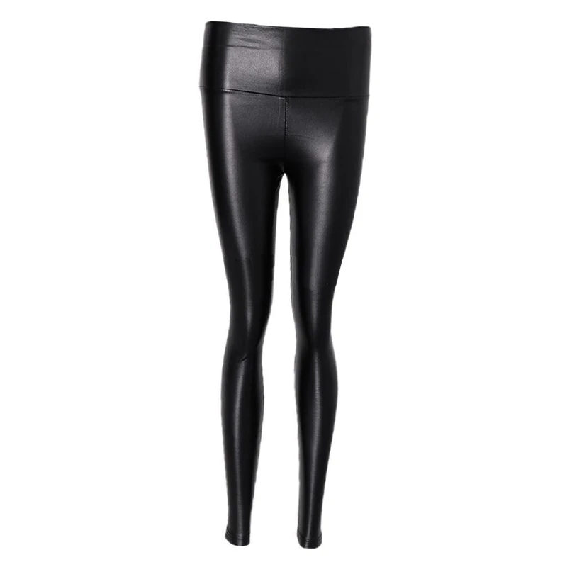 

Slim fit Trousers Solid color Pants Ladies Wet Look Cropped Clubwear High Waist Artificial Leather Pencil Pants