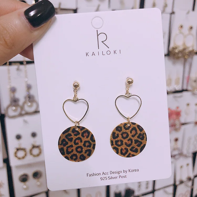 AOMU Metal Gold Velvet Leopard Print Fur Star Ball Tortoiseshell Acrylic Geometric Circle Square Long Drop Earrings for Women