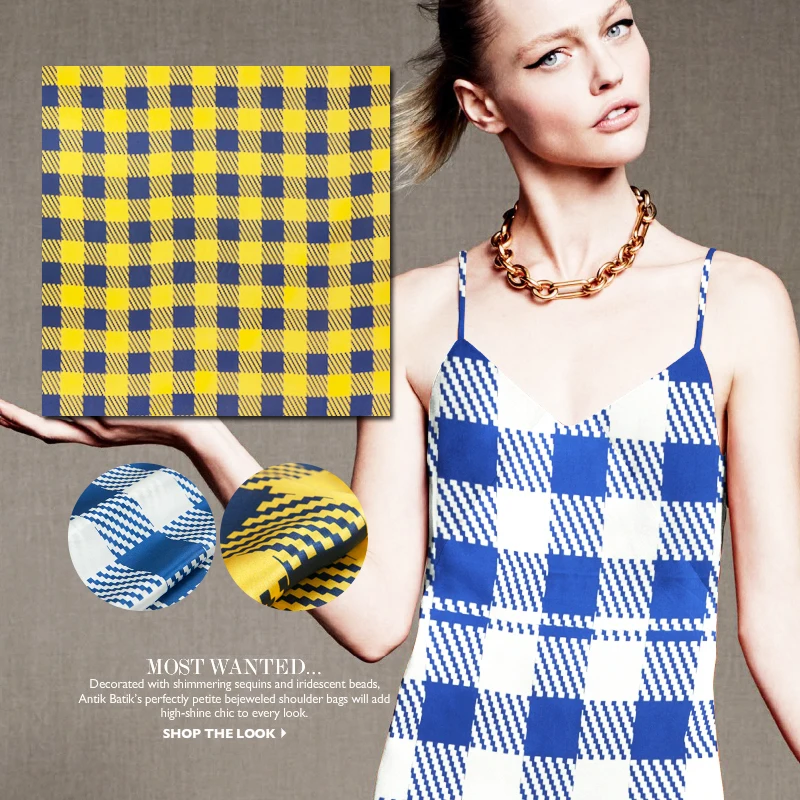 Plaid pure silk satin fabric-Mosaic pattern, checked prints, lustrous, sew for top, shirt, dress, scarf, craft by 83cm*93cm