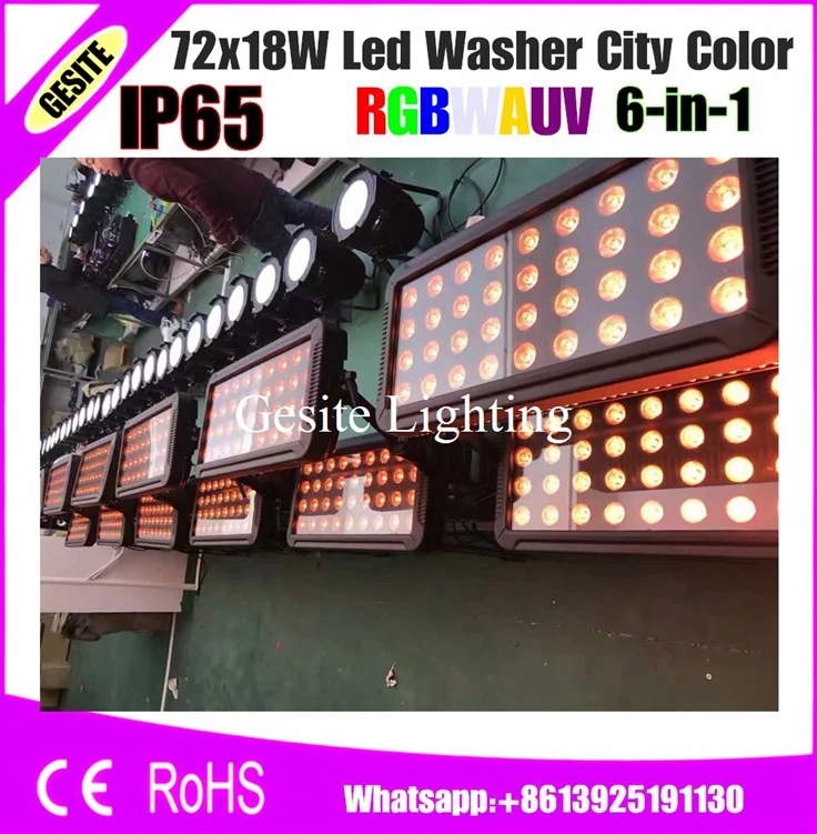 

Free Shipping 72x18w Uplighter RGBWAUV 6 IN 1 DMX Stage Effect led city color outdoor/ip65