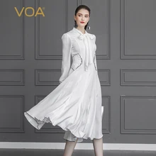 VOA, белое шелковое длинное платье, женские вечерние, ночные летние платья, элегантные, 3D принт, для офиса, для девушек, китайская одежда, A10029