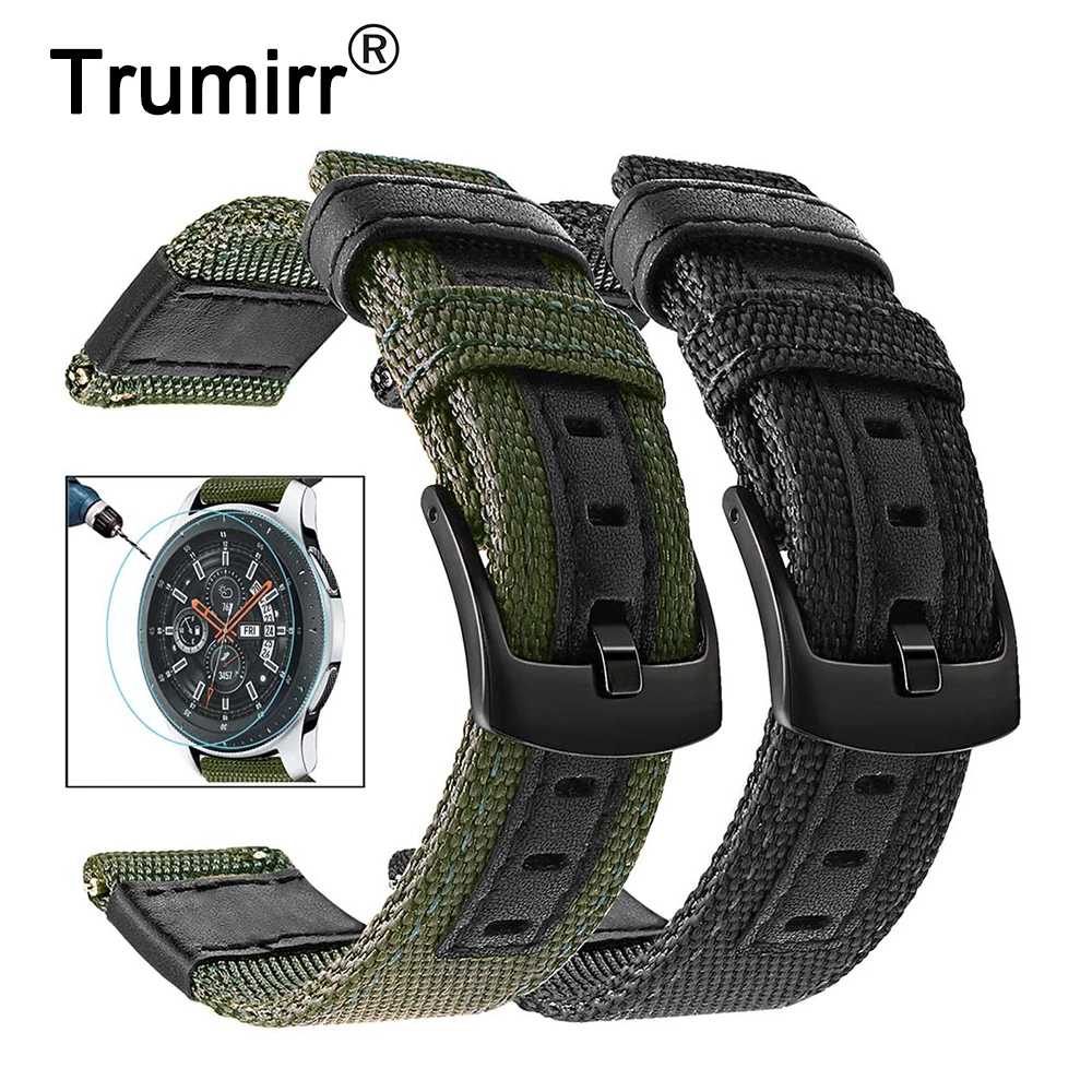 Ремешок из нейлона и натуральной кожи + Защитная пленка для экрана для samsung Galaxy Watch 46 мм gear S3 Band 22 мм ремешок на запястье