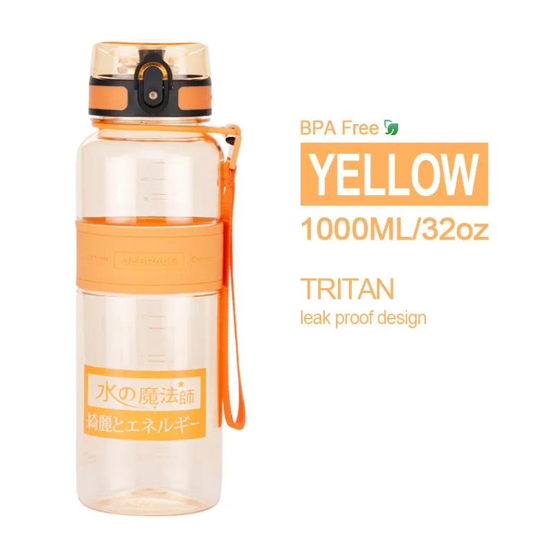 1000ml Orange UZSPACE спортивные портативные бутылки для воды герметичный шейкер бутылка фруктовый сок чай заварка Тритан пластиковая посуда для напитков 500 мл/1л BPA бесплатно - Цвет: 1000ml Orange