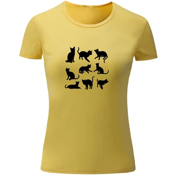 

Cute black cats collection cute Panda Raven silhouette Womens Ladies Short Sleeve Printing T shirt Graphic Tee Shirt Tshirts