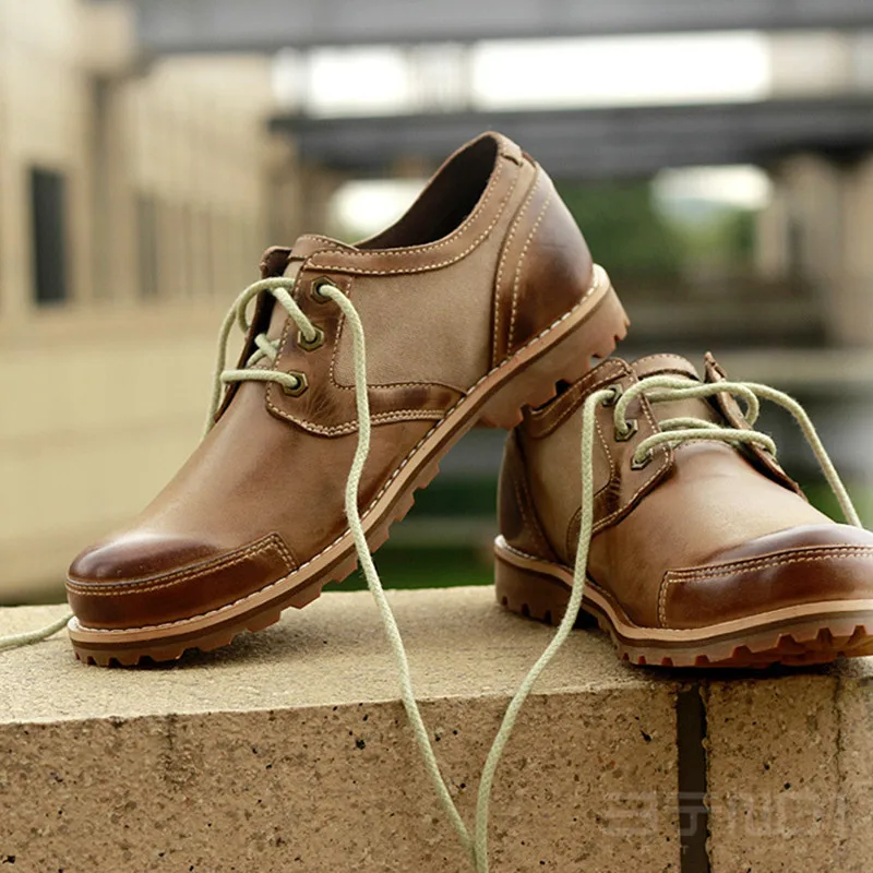 Английский стиль; Ретро; мужские туфли-оксфорды из натуральной кожи на шнуровке с круглым носком; Повседневная обувь Chukkas; Рабочая мужская обувь