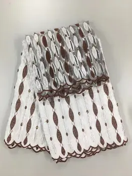 

white lace embroidered fabric bazin riche fabric nigerian gele headtie net lace with beads blouse for Nigerian Wedding dress 7yd