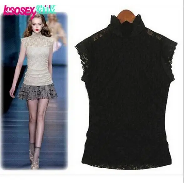 Plus Size 6XL Oversize Customized Women Lace Vintage Top Blouses Sleeveless Lady Stretchable Shirts Fashion 2014 new summer tops | Женская