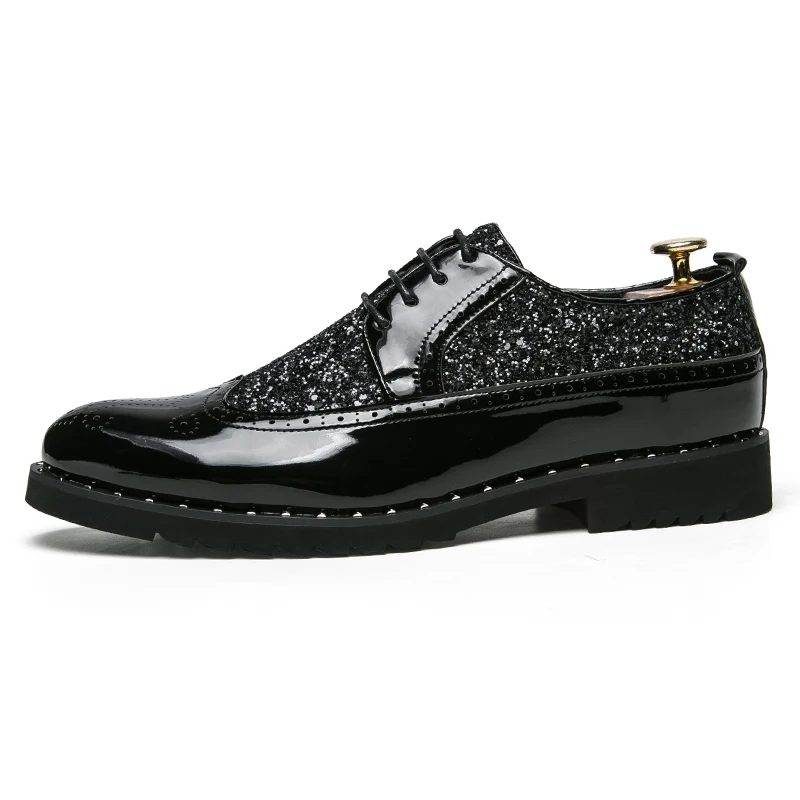 mens fashion shoes luxury brand rhinestones italian patent leather shiny wedding ballroom cool gold brogue oxford shoes for men (2)