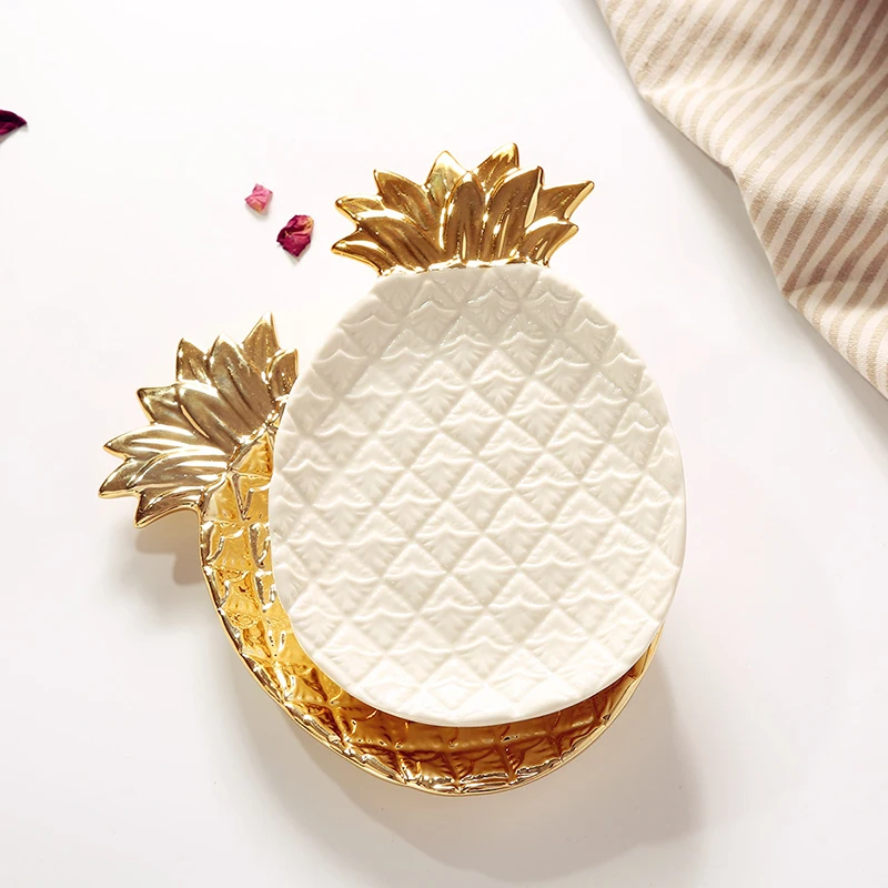 

Exported To Europe and The United States Ceramic Plates Containing Electroplating Gold Pineapple Fruit Plate Storage Tray