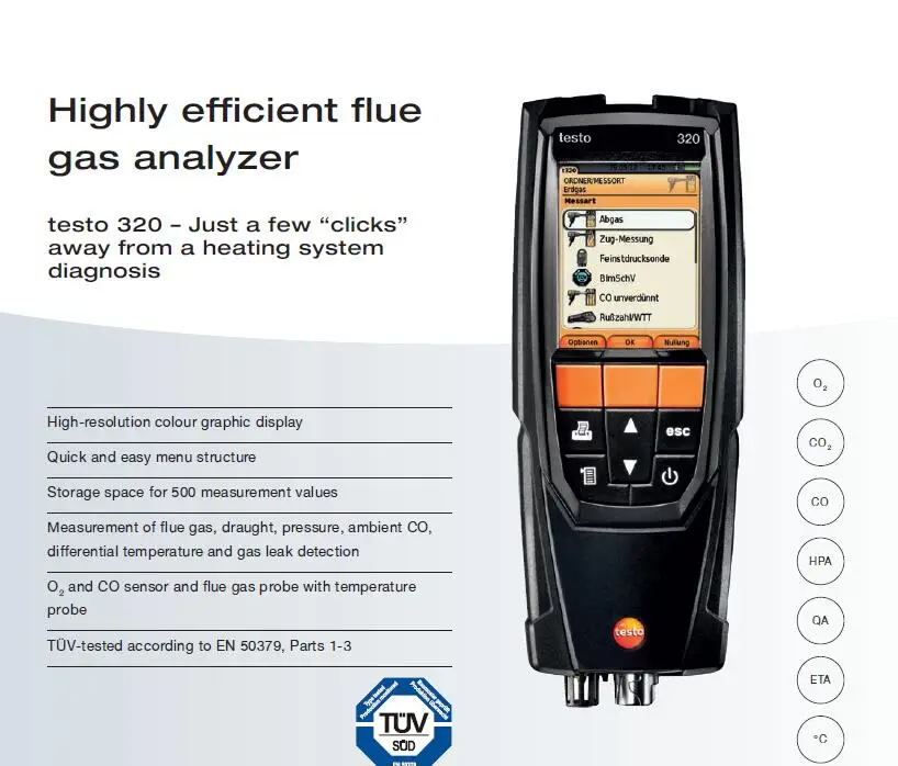 TESTO320 High efficient flue gas analyzer Germany flue gas analyser standardin Energy Meters
