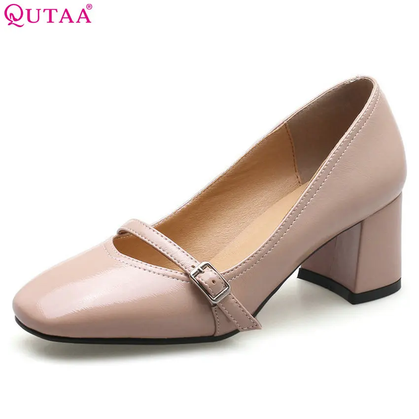

QUTAA 2018 Women Pumps All Match Fashion Women Shoes Pu Leather Square High Heel Square Toe Westr Style Ladies Pumps Size 34-43