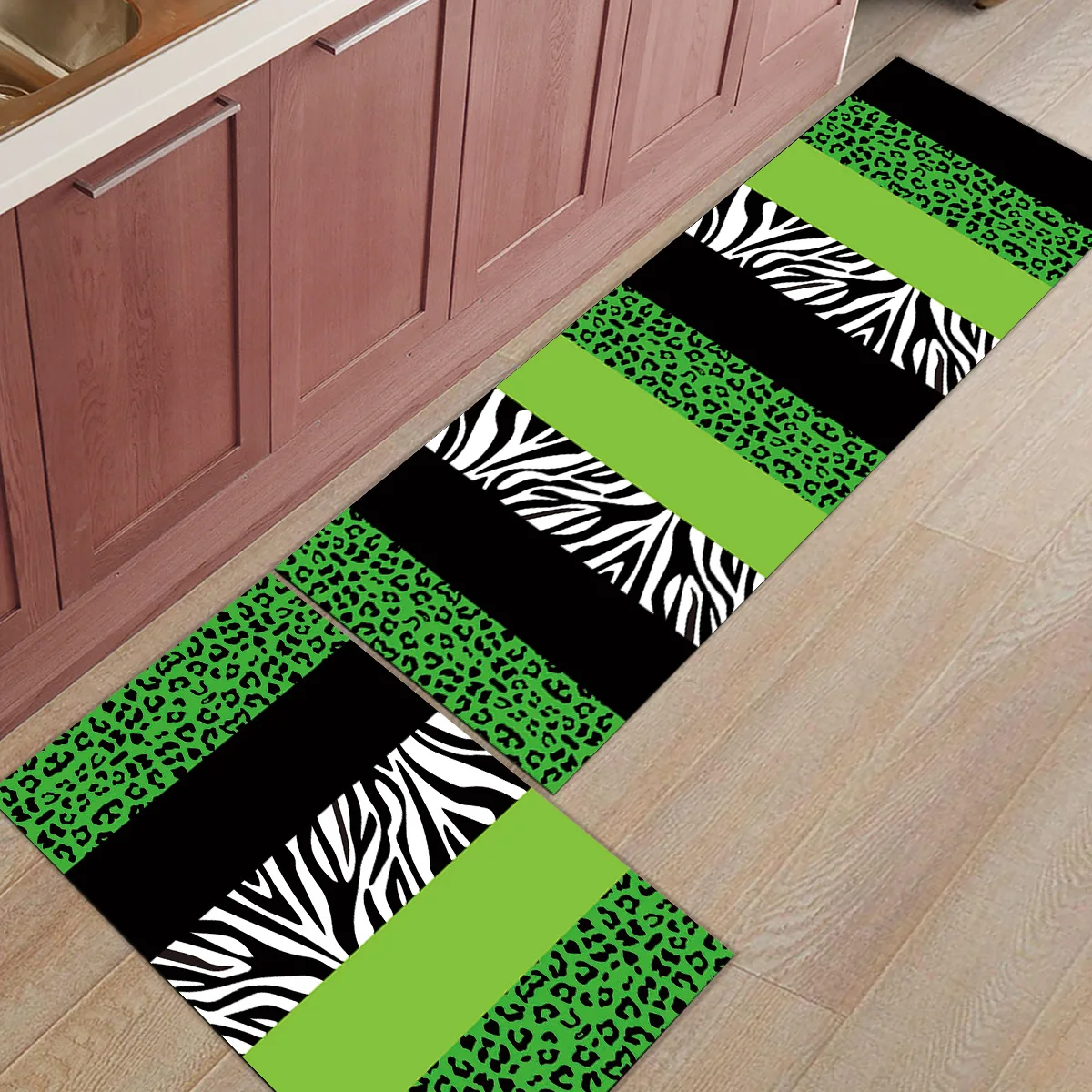 2pcs Set Leopard Print Doormat Entrance Front Door Rug Bathroom