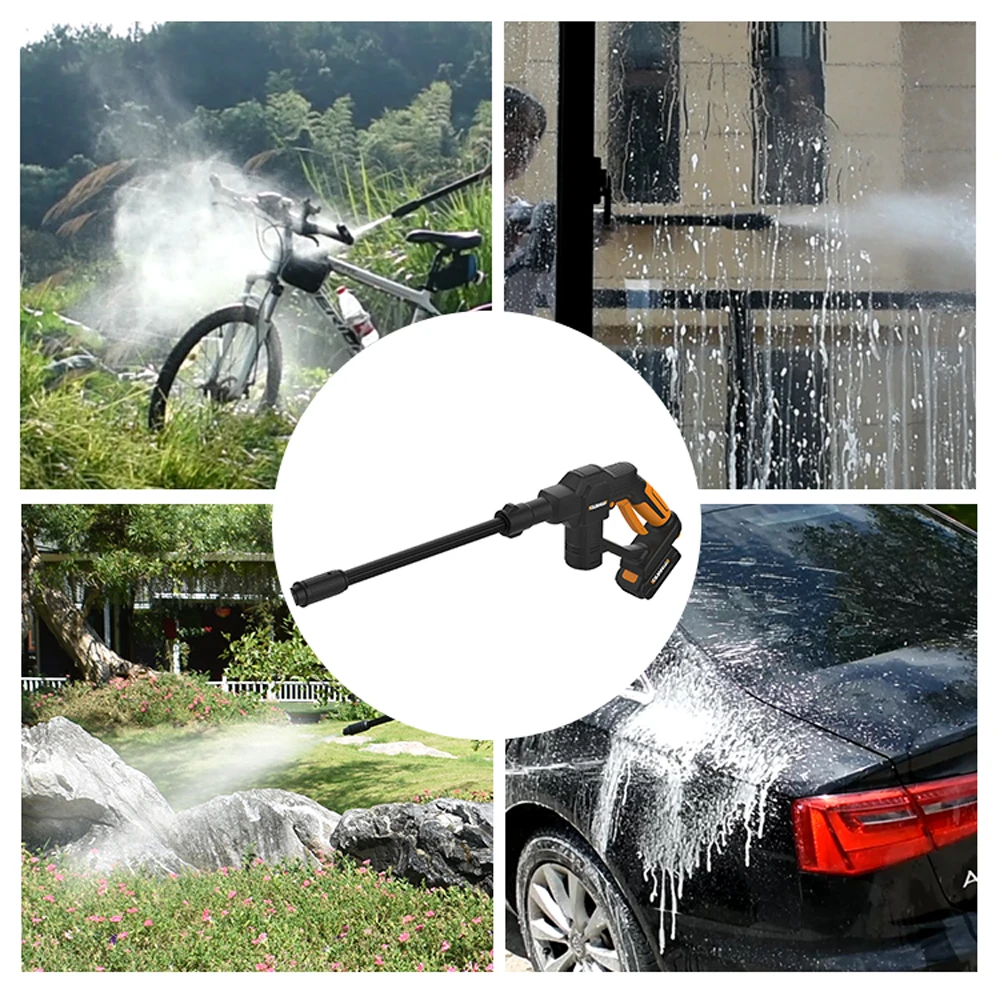 Auto Portable Wireless Multifunctional Cordless Pressure Cleaner Car Washer Water Hose Nozzle Pump with Battery EU Plug