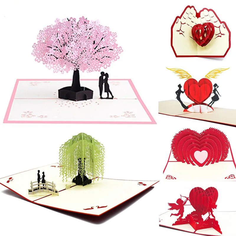 

Love 3D Pop Cards Valentines Day Gift Postcard with Envelope Stickers Wedding Invitation Greeting Cards Anniversary