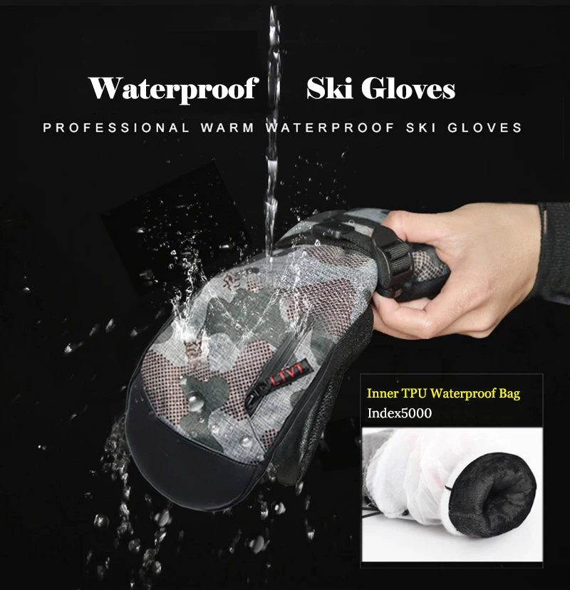 Touchscreen Waterproof Ski Snowboard Gloves Windproof Snowmobile Gloves Snow Sport Mittens Fleece Thermal Cycling Skiing Gloves 4