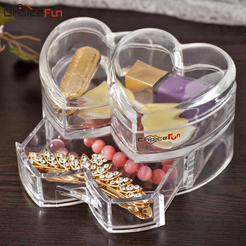 

CHOICE FUN Waterproof Small Heart Shape Acrylic Make Up Makeup Box Organizer Clear Jewelry Cosmetic Plastic Container With Lid