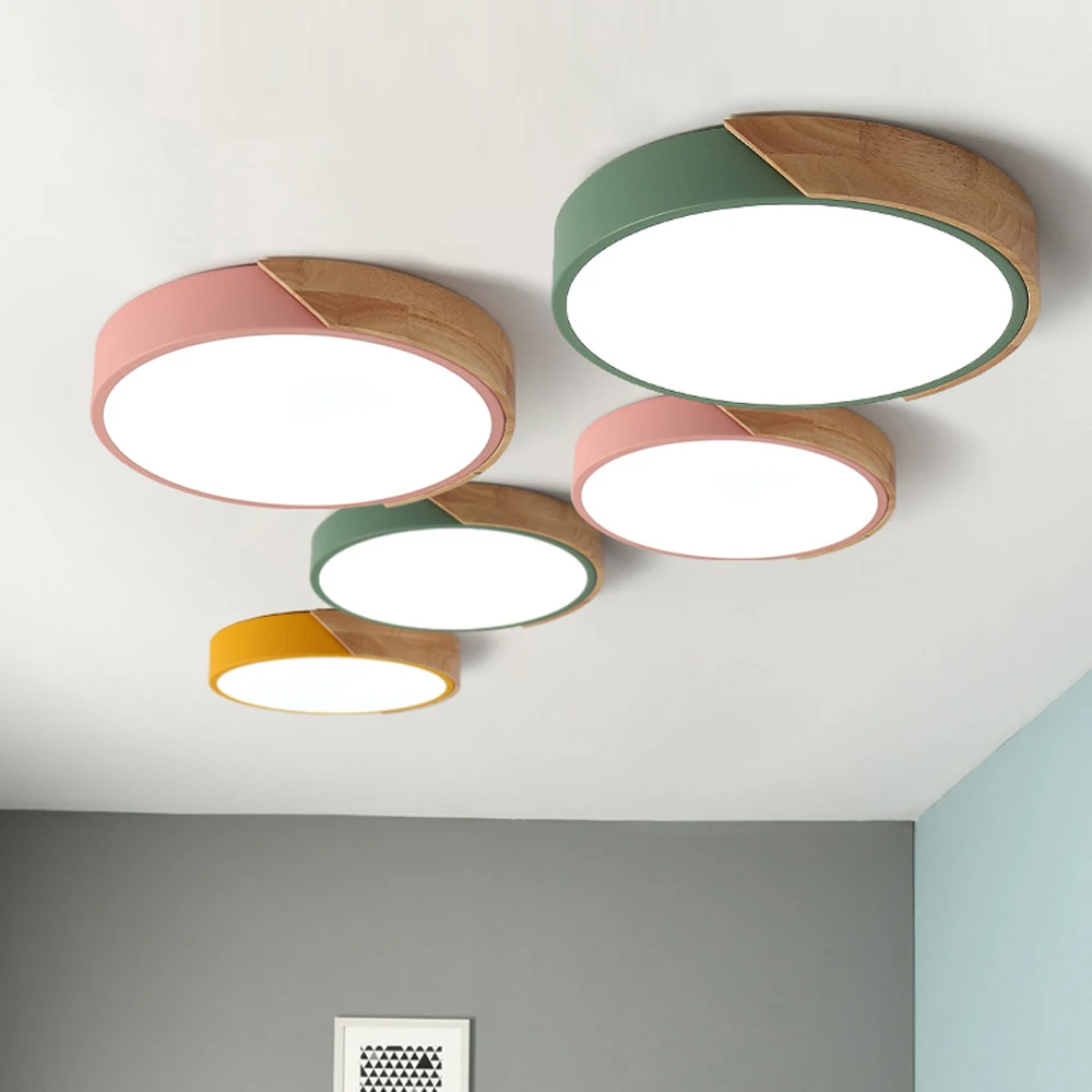 

Nordic Wood led Ceiling Lights Modern Colorful Bedroom Ceiling Lamps Round thin plafondlamp Lighting lamparas de techo
