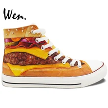 Wen Hand Painted Shoes Design Custom Hamburger Men Women’s High Top Canvas Sneakers Christmas Gifts