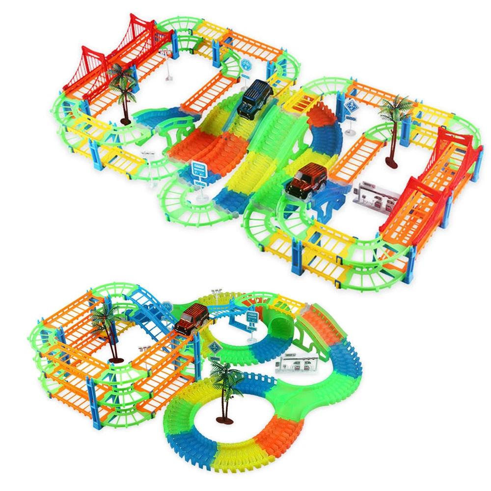

Miraculous Glowing Race Track Bend Flex Flash Assembly Car Toy Glow Racing Track Set Flash Light Car Toys